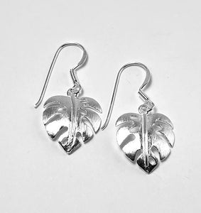 Brushed Silver Monstera 15mm Hanging Earrings