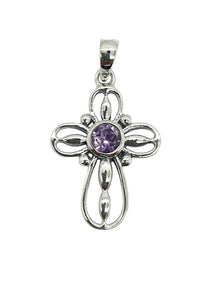 Intricate Silver Cross 28/20mm Amethyst